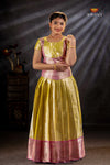 Yellow Silver Stone Traditional Pattu Pavadai Set for Girls
