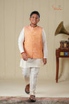 Ethnic Waer - Peach Boys Floral Nehru Jacket With Kurta Set !!!