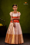 Peach Purple Mango EMB Traditional Pattu Pavadai Set for Girls