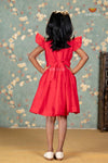 Red Chanderi Floral Frock For Kids