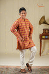 Ethnic Waer - Mustard Boys Mughal Jacquard Cotton Kurta Set !!!