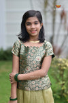 Dark Green Onam brocade Traditional Pattu Pavadai Set for Girls