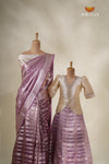 Metallic Crush Magenta Mom And Daughter Saree and Pattu Pavadai Combo Set !!!