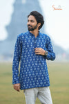 Navy Blue Cotton Ikat Kurta For Boys