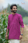 Magenta Zig Zag Cotton Kurta For Boys