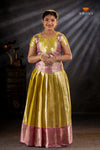 Yellow Silver Stone Traditional Pattu Pavadai Set for Girls