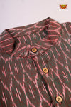 Boys Brown With Green Ikkat Cotton Kurta 3/4th Sleeve