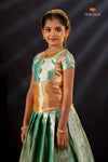 Green Silver Stone Traditional Pattu Pavadai Set for Girls