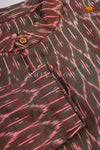 Boys Brown With Green Ikkat Cotton Kurta 3/4th Sleeve