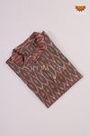Boys Brown With Green Ikkat Cotton Kurta 3/4th Sleeve