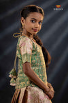 Green Bird Of Paradise Traditional Pattu Pavadai Set for Girls