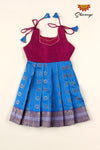 Blue Checks Golden Lotus Baby Frock For Girls