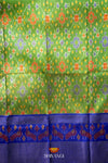 Green Pochampally Silk Pattu Pavadai Unstitched Material For Kids !!!