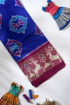 Blue Pochampally Silk Pattu Pavadai Unstitched Material For Kids !!!