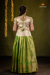 Green Golden Flame Traditional Pattu Pavadai Set for Girls