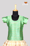 Green with Half White Baby Banaras Pattu Pavadai For Just Born