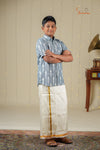 Boys Grey Handloom Ikat Shirt !!!