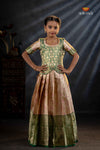 Green Bird Of Paradise Traditional Pattu Pavadai Set for Girls