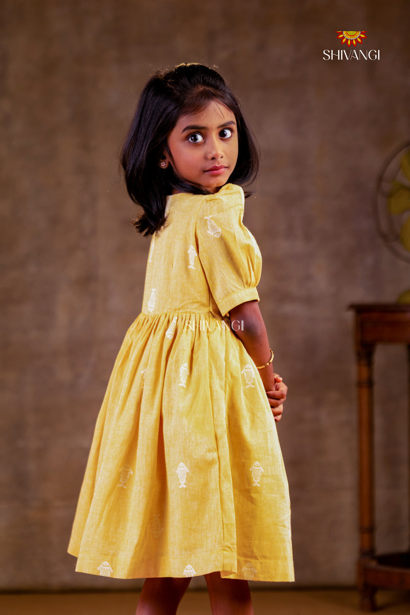Yellow Fishtail Frock For Kids