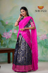 GirlsNavy BlueGolden CocoonHalf Saree Blouse Designs