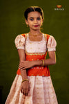 Peach Purple Mango EMB Traditional Pattu Pavadai Set for Girls