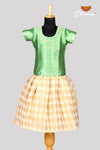 Green with Half White Baby Banaras Pattu Pavadai For Just Born