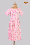 Pink Bagru Floral Frock For Kids 