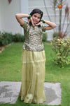 Dark Green Onam brocade Traditional Pattu Pavadai Set for Girls