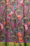 Magenta Floral Handloom Pure Kanjivaram Silk Kalamkari Saree !!!
