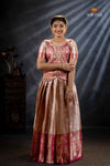Pink Bird Of Paradise Traditional Pattu Pavadai Set for Girls