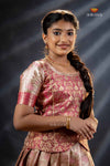 Pink Bird Of Paradise Traditional Pattu Pavadai Set for Girls