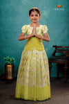 Parrot Green Dancing Star Traditional Pattu Pavadai Set for Girls