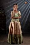 Green Bird Of Paradise Traditional Pattu Pavadai Set for Girls