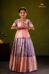 Pink Mango Bloom Traditional Pattu Pavadai Set for Girls