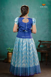 Sky Blue Dancing Star Traditional Pattu Pavadai Set for Girls