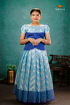 Sky Blue Dancing Star Traditional Pattu Pavadai Set for Girls