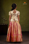 Peach Golden Flame Traditional Pattu Pavadai Set for Girls