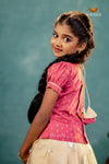 Half White Silver Bird Traditional Pattu Pavadai Set for Girls