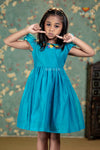 Sky Blue Chanderi Floral Frock For Kids