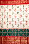 Red and Green Pochampally silk saree With ikat weaves and Floral zari woven border !!!