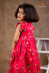 Red Chanderi Lotus Frock For Kids