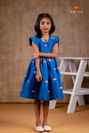 Blue Chanderi Lotus Frock For Kids