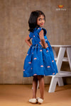 Blue Chanderi Lotus Frock For Kids