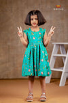 Ramar Green Chanderi Lotus Frock For Kids