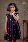Navy Blue Chanderi Lotus Frock For Kids