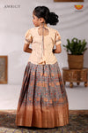 Girls Kalamkari Leaf Pavadai Sattai in Grey - Festive Wear