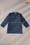 Boys Blue With White Ikkat Kurta 3/4th Sleeve