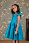 Sky Blue Chanderi Floral Frock For Kids
