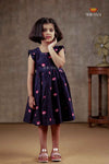 Navy Blue Chanderi Lotus Frock For Kids