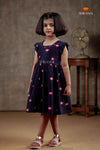 Navy Blue Chanderi Lotus Frock For Kids